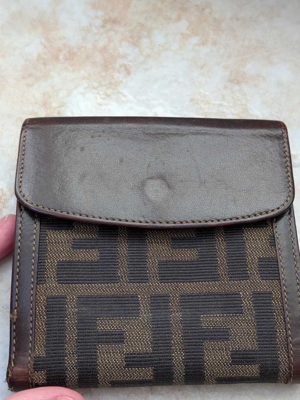 Fendi Zucca Brown Canvas Compact Wallet w COA EUC